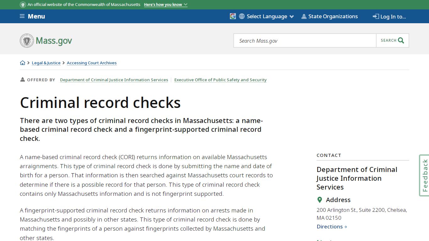 Criminal record checks | Mass.gov