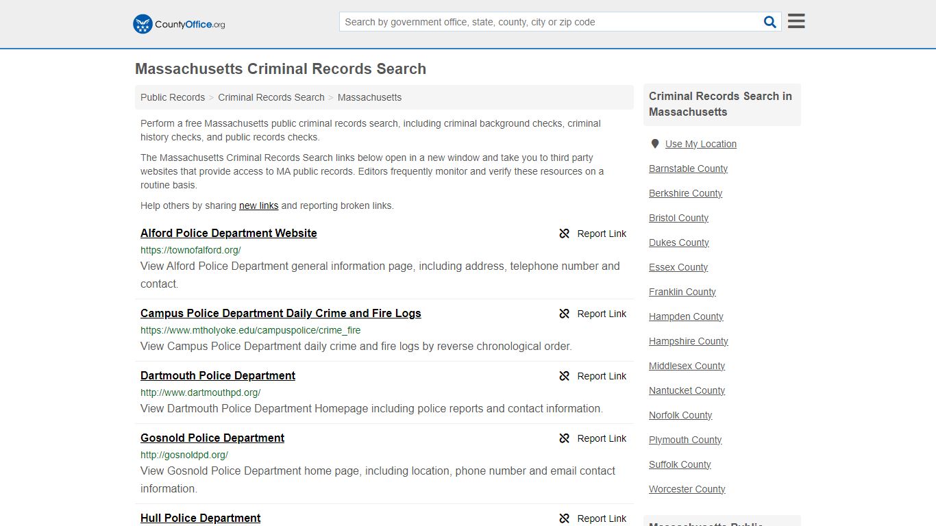 Massachusetts Criminal Records Search - County Office